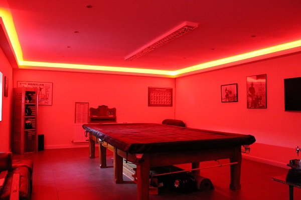 Games room lit by LEDs