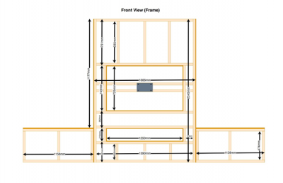 TV wall front-view - measurements