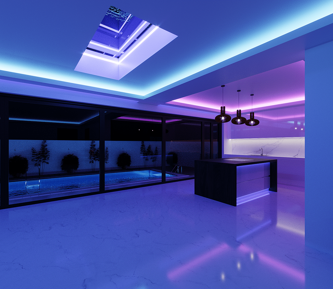 Kitchen lit up using RGBW COB LED Strip Lights